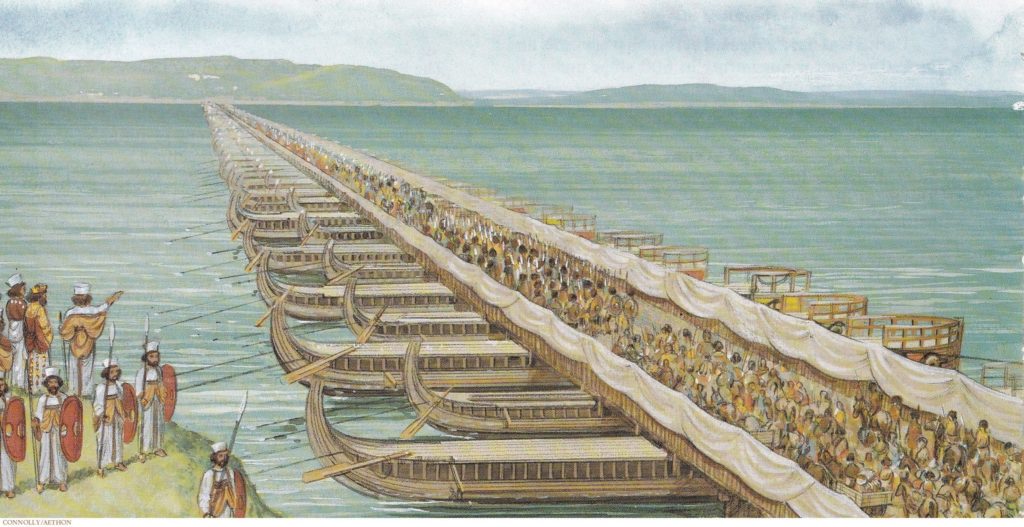One of Xerxes' two pontoon bridges over the Hellespont, connecting Asia with Europe